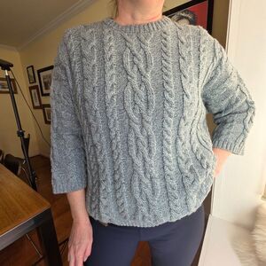 Blarney Woolen Mills Aran Fisherman's Cable Knit Sweater Ireland Sz M Lt. Green